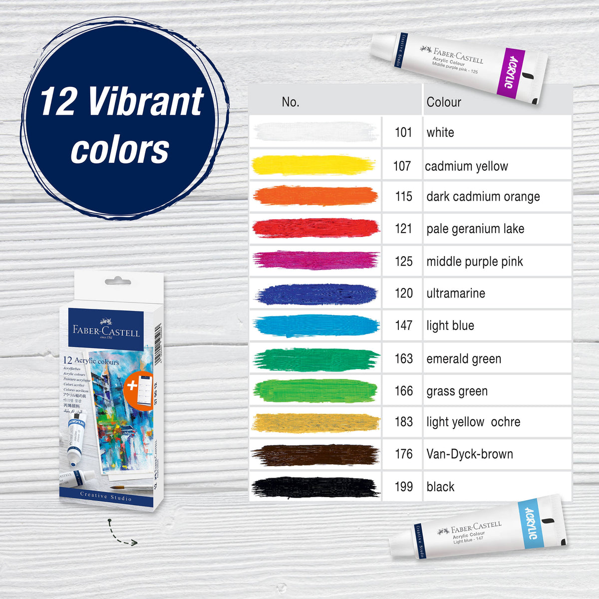 Vibrant Acrylic Paints, Set of 12 Tubes