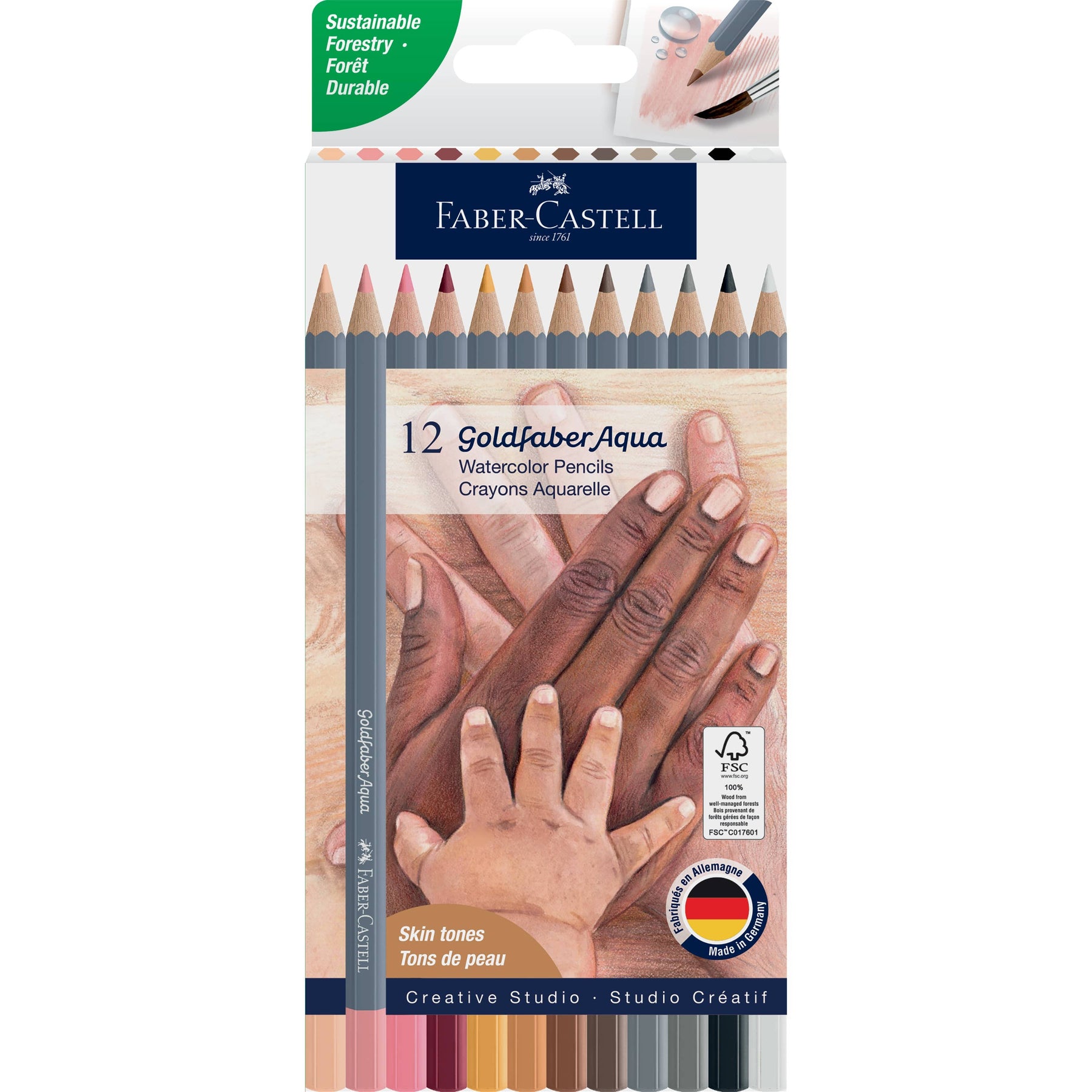 Goldfaber Aqua Watercolor Pencils, Box of 12 Skin Tones